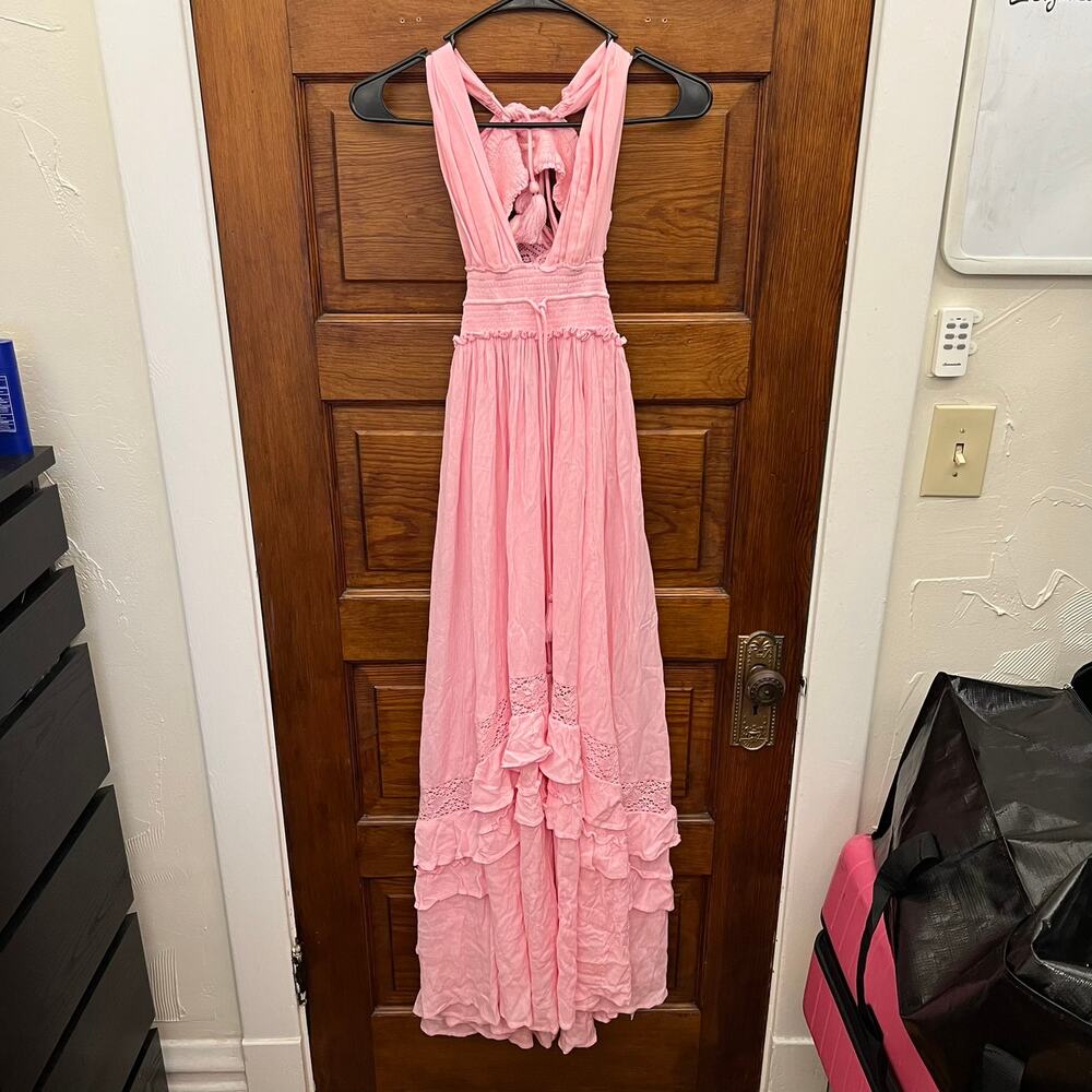 Free People Endless Summer Santa Maria Crochet Inset Beach Maxi Dress Pink XS